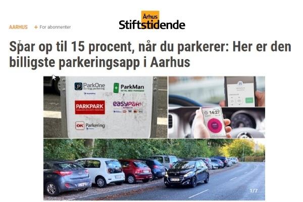 Aarhus Stiftstidende utroper også PARKPARK til å være den billigste betalingsappen for parkering